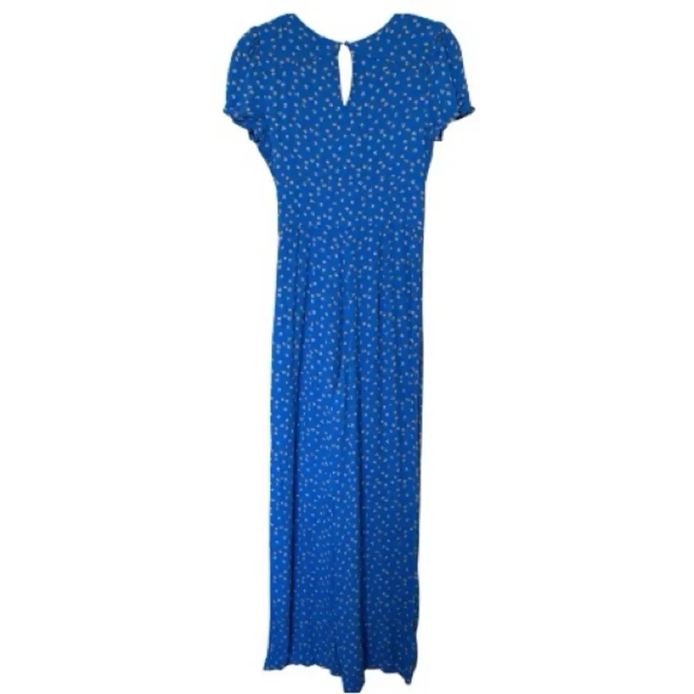 Free People Bright Blue Short Sleeve Wide Leg Jumpsuit with White Dot Print